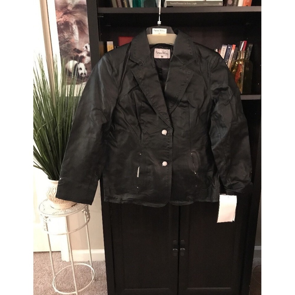 Pamela Mccoy Women's Jacket 1X Black Genuine Leather #2097
